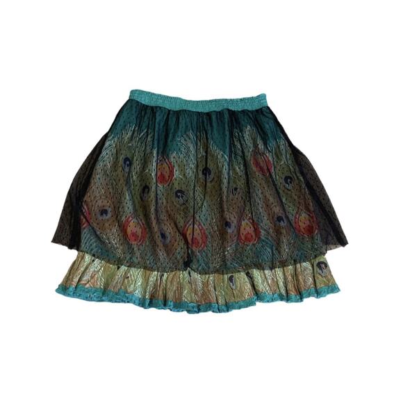 Desigual Green Paradise Peacock Feather Skirt Mesh Layers Size 36 - Picture 3 of 8